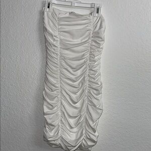 SHEIN White Strapless Ruched Dress